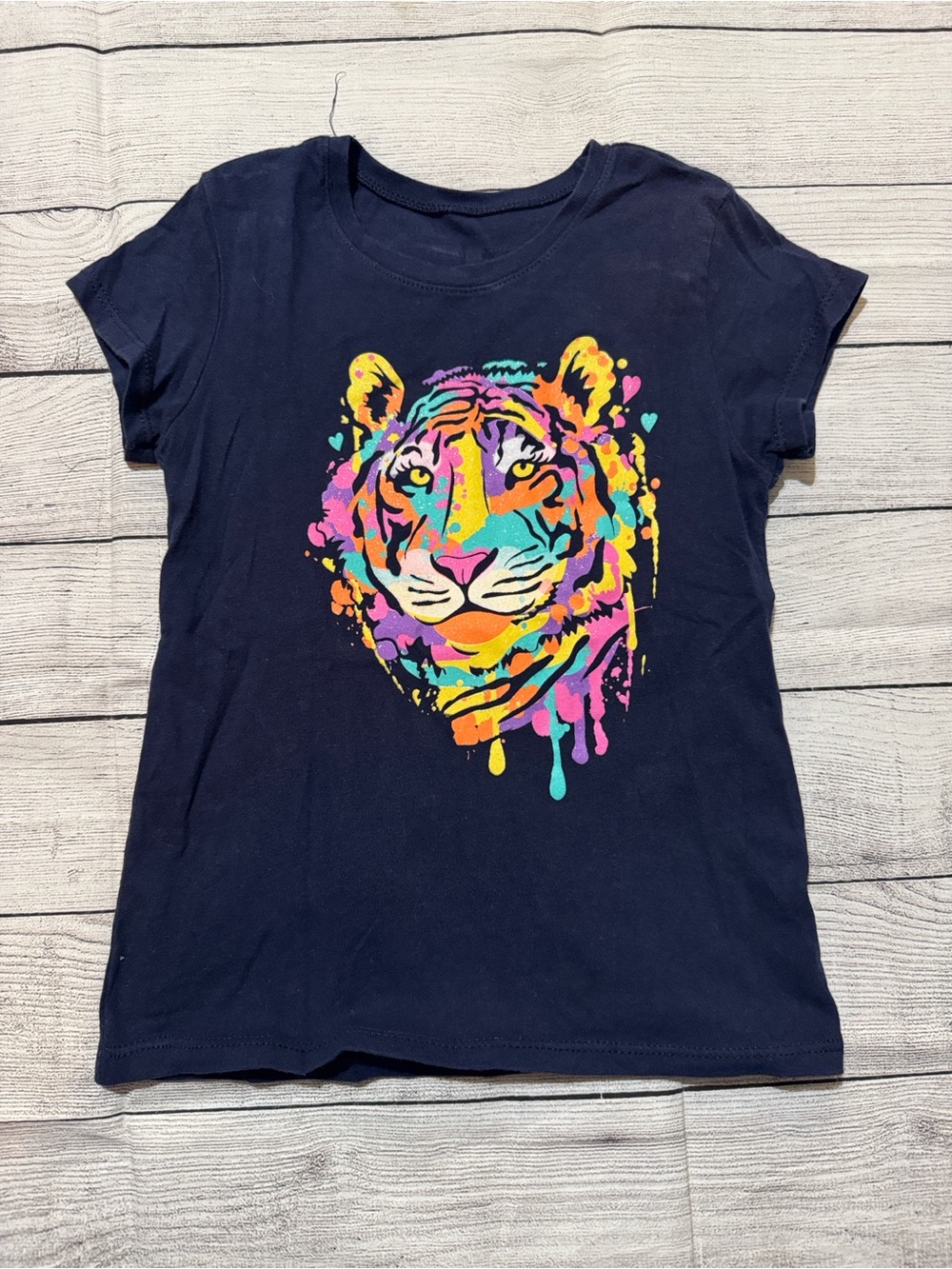 The Children's Place Neon Tiger Navy Short Sleeve Shirt size Small